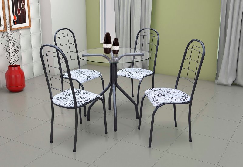 Conjunto de Varanda 4 Cadeiras e Mesa de Centro Veneza Luxo Aço Coelho